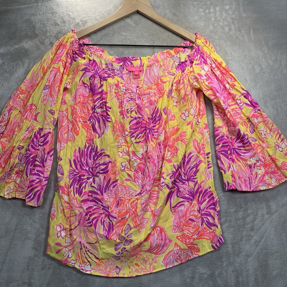 Lilly Pulitzer Women's Med Nevie Long Sleeve Off the Shoulder Calla Shirt
